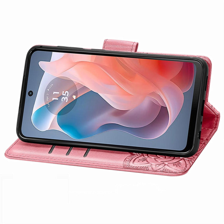 For Motorola Moto G Play 2024 Butterfly Love Flower Embossed Leather Phone Case(Pink) by buy2fix