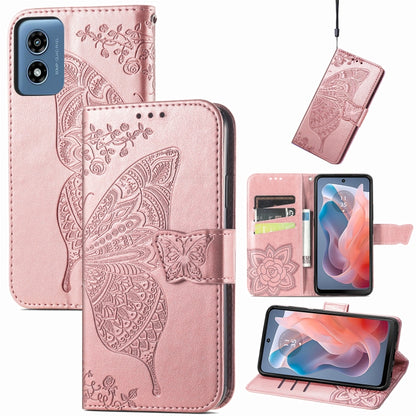For Motorola Moto G Play 2024 Butterfly Love Flower Embossed Leather Phone Case(Rose Pink) by buy2fix