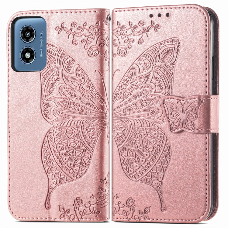 For Motorola Moto G Play 2024 Butterfly Love Flower Embossed Leather Phone Case(Rose Pink) by buy2fix