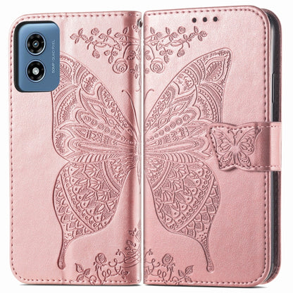 For Motorola Moto G Play 2024 Butterfly Love Flower Embossed Leather Phone Case(Rose Pink) by buy2fix
