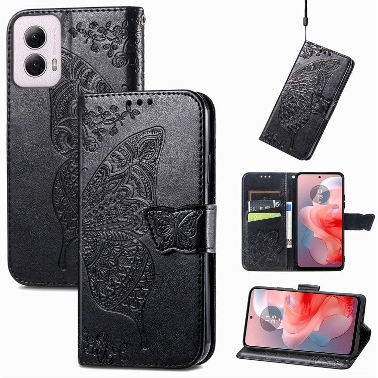 For Motorola Moto G Power 2024 Butterfly Love Flower Embossed Leather Phone Case(Black) by buy2fix