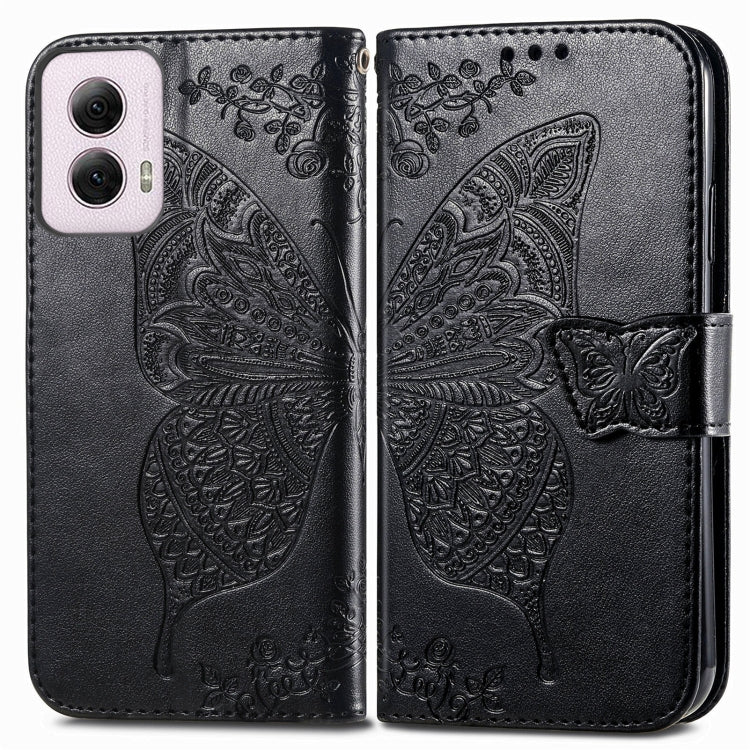 For Motorola Moto G Power 2024 Butterfly Love Flower Embossed Leather Phone Case(Black) by buy2fix