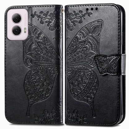 For Motorola Moto G Power 2024 Butterfly Love Flower Embossed Leather Phone Case(Black) by buy2fix