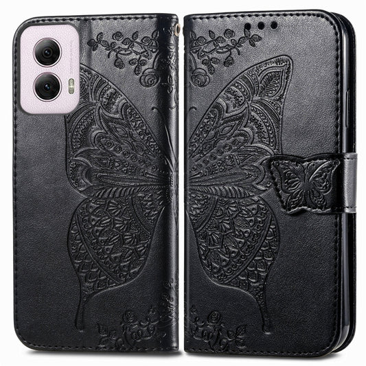 For Motorola Moto G Power 2024 Butterfly Love Flower Embossed Leather Phone Case(Black) by buy2fix