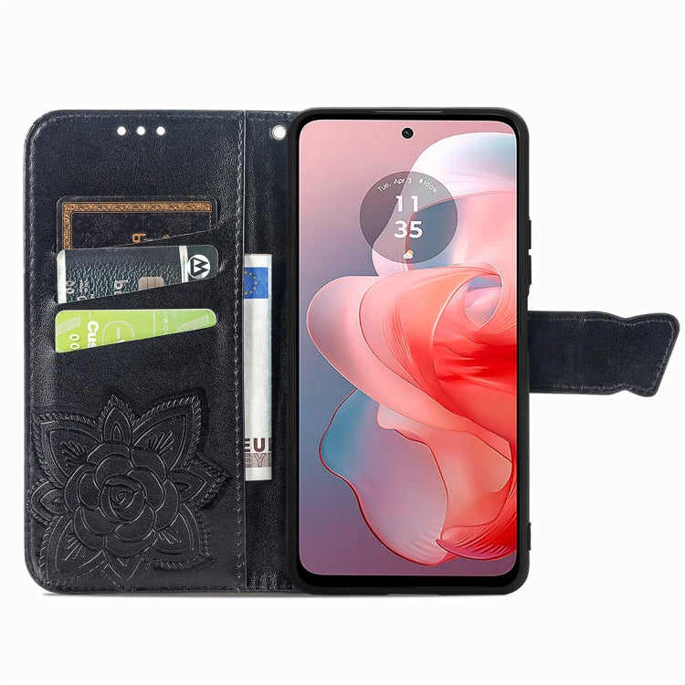 For Motorola Moto G Power 2024 Butterfly Love Flower Embossed Leather Phone Case(Black) by buy2fix