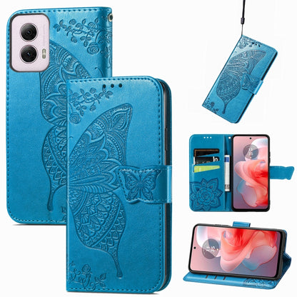 For Motorola Moto G Power 2024 Butterfly Love Flower Embossed Leather Phone Case(Blue) by buy2fix