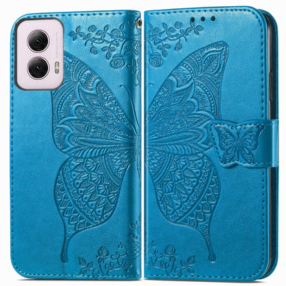 For Motorola Moto G Power 2024 Butterfly Love Flower Embossed Leather Phone Case(Blue) by buy2fix