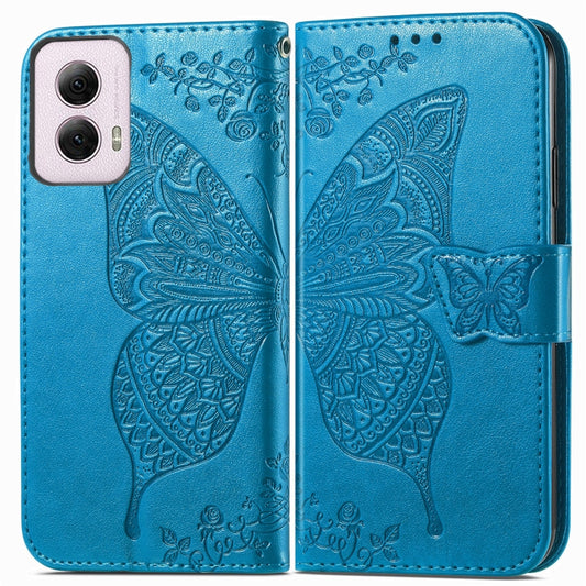 For Motorola Moto G Power 2024 Butterfly Love Flower Embossed Leather Phone Case(Blue) by buy2fix
