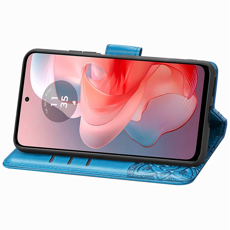 For Motorola Moto G Power 2024 Butterfly Love Flower Embossed Leather Phone Case(Blue) by buy2fix