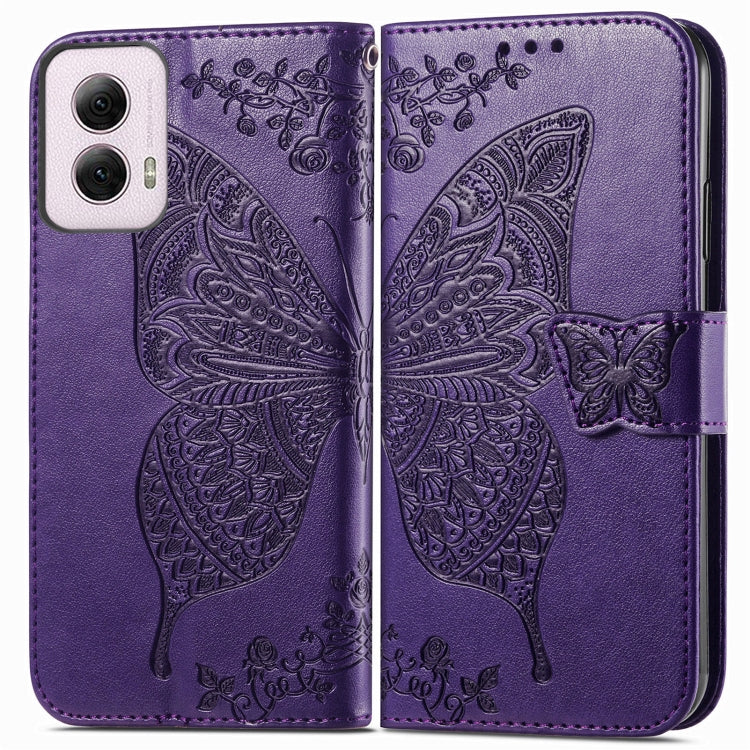 For Motorola Moto G Power 2024 Butterfly Love Flower Embossed Leather Phone Case(Dark Purple) by buy2fix