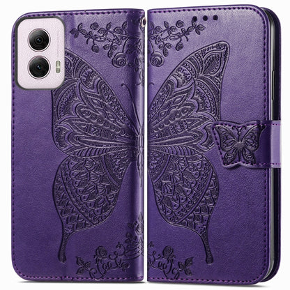 For Motorola Moto G Power 2024 Butterfly Love Flower Embossed Leather Phone Case(Dark Purple) by buy2fix