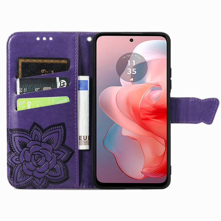For Motorola Moto G Power 2024 Butterfly Love Flower Embossed Leather Phone Case(Dark Purple) by buy2fix
