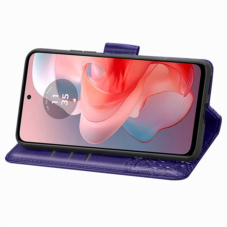 For Motorola Moto G Power 2024 Butterfly Love Flower Embossed Leather Phone Case(Dark Purple) by buy2fix