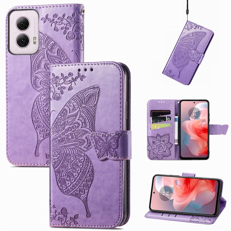 For Motorola Moto G Power 2024 Butterfly Love Flower Embossed Leather Phone Case(Light Purple) by buy2fix