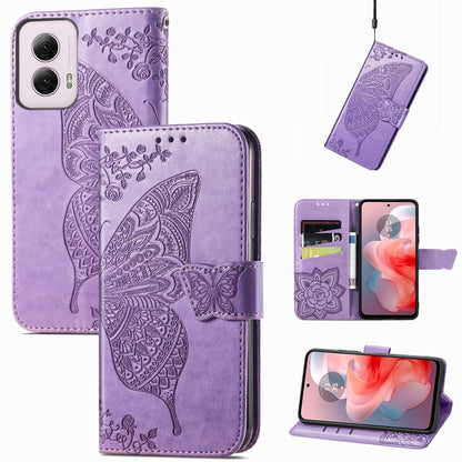 For Motorola Moto G Power 2024 Butterfly Love Flower Embossed Leather Phone Case(Light Purple) by buy2fix