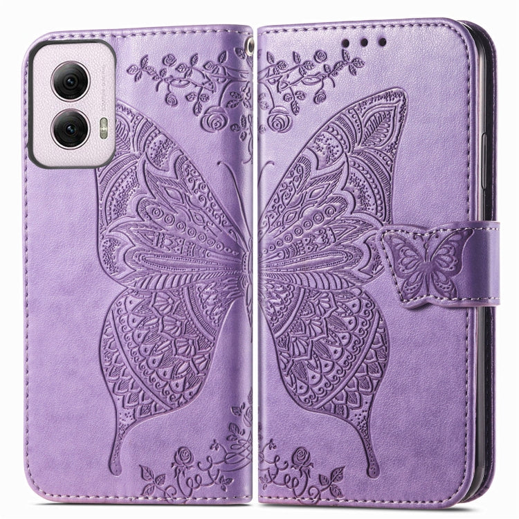 For Motorola Moto G Power 2024 Butterfly Love Flower Embossed Leather Phone Case(Light Purple) by buy2fix