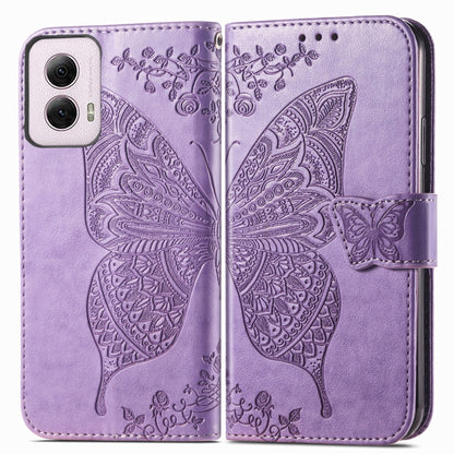 For Motorola Moto G Power 2024 Butterfly Love Flower Embossed Leather Phone Case(Light Purple) by buy2fix