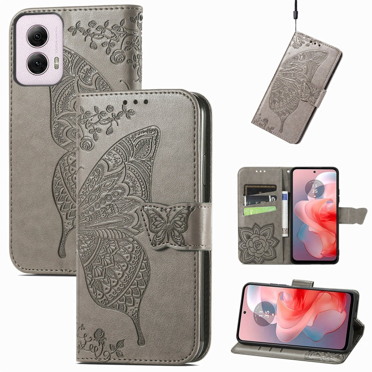 For Motorola Moto G Power 2024 Butterfly Love Flower Embossed Leather Phone Case(Gray) by buy2fix