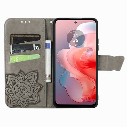For Motorola Moto G Power 2024 Butterfly Love Flower Embossed Leather Phone Case(Gray) by buy2fix
