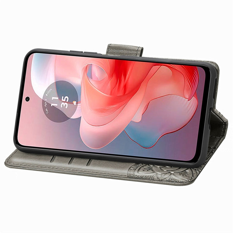 For Motorola Moto G Power 2024 Butterfly Love Flower Embossed Leather Phone Case(Gray) by buy2fix