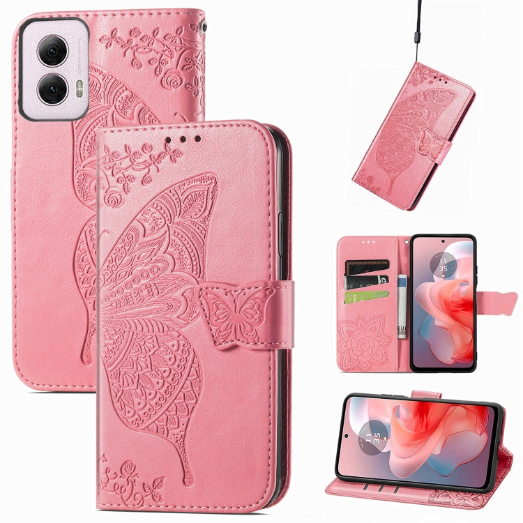 For Motorola Moto G Power 2024 Butterfly Love Flower Embossed Leather Phone Case(Pink) by buy2fix