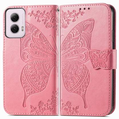 For Motorola Moto G Power 2024 Butterfly Love Flower Embossed Leather Phone Case(Pink) by buy2fix