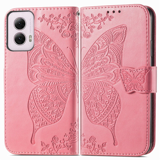 For Motorola Moto G Power 2024 Butterfly Love Flower Embossed Leather Phone Case(Pink) by buy2fix