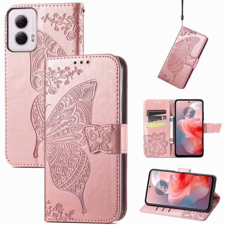 For Motorola Moto G Power 2024 Butterfly Love Flower Embossed Leather Phone Case(Rose Pink) by buy2fix