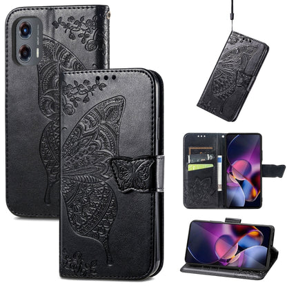 For Motorola Moto G Stylus 5G 2024 Butterfly Love Flower Embossed Leather Phone Case(Black) by buy2fix