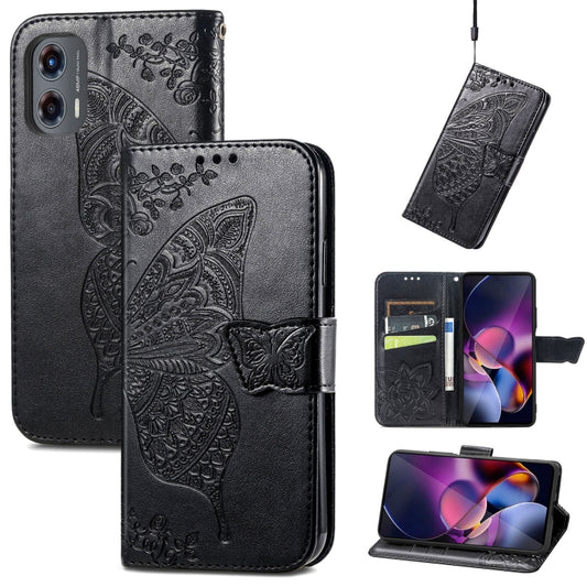 For Motorola Moto G Stylus 5G 2024 Butterfly Love Flower Embossed Leather Phone Case(Black) by buy2fix