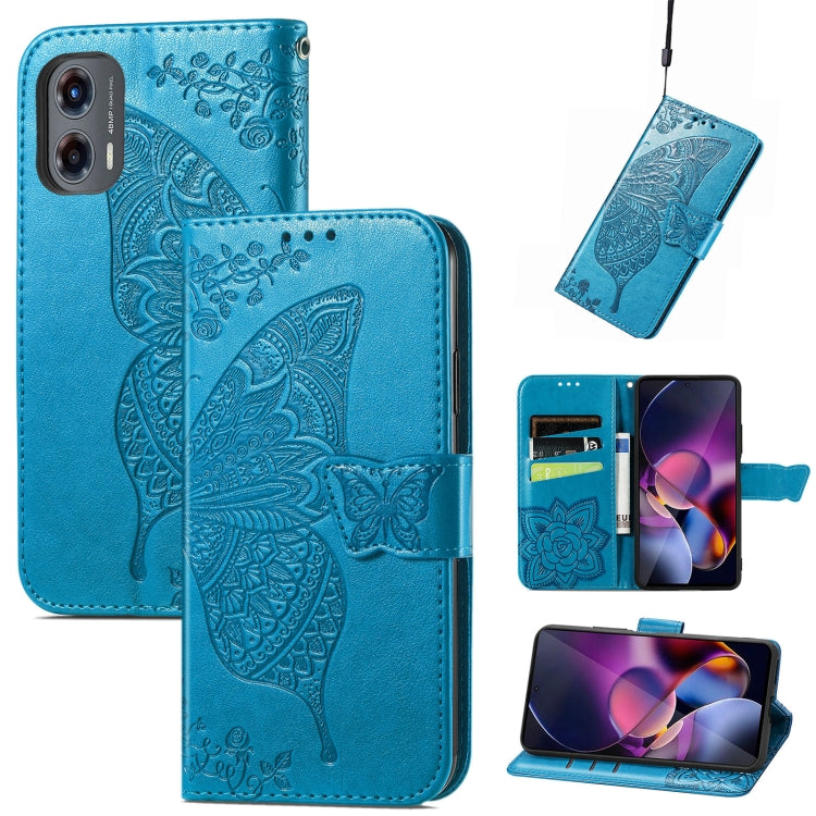 For Motorola Moto G Stylus 5G 2024 Butterfly Love Flower Embossed Leather Phone Case(Blue) by buy2fix