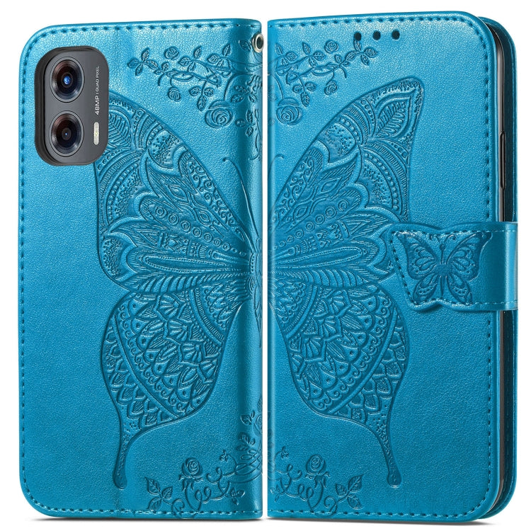 For Motorola Moto G Stylus 5G 2024 Butterfly Love Flower Embossed Leather Phone Case(Blue) by buy2fix