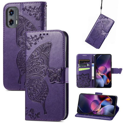 For Motorola Moto G Stylus 5G 2024 Butterfly Love Flower Embossed Leather Phone Case(Dark Purple) by buy2fix