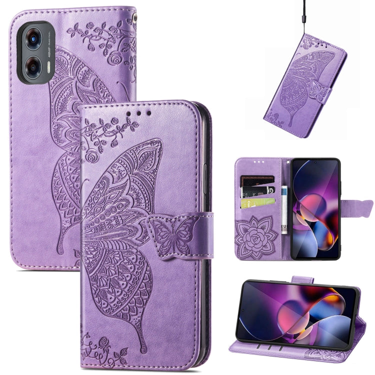 For Motorola Moto G Stylus 5G 2024 Butterfly Love Flower Embossed Leather Phone Case(Light Purple) by buy2fix