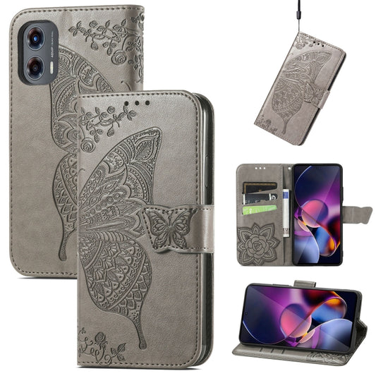 For Motorola Moto G Stylus 5G 2024 Butterfly Love Flower Embossed Leather Phone Case(Gray) by buy2fix
