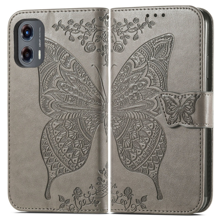 For Motorola Moto G Stylus 5G 2024 Butterfly Love Flower Embossed Leather Phone Case(Gray) by buy2fix