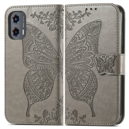 For Motorola Moto G Stylus 5G 2024 Butterfly Love Flower Embossed Leather Phone Case(Gray) by buy2fix