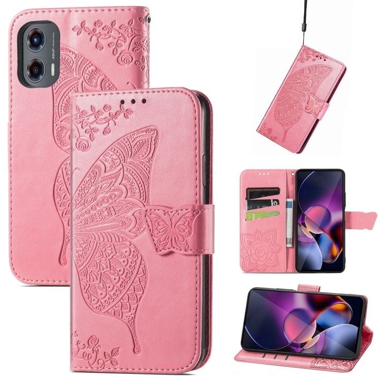 For Motorola Moto G Stylus 5G 2024 Butterfly Love Flower Embossed Leather Phone Case(Pink) by buy2fix