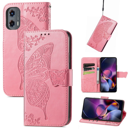 For Motorola Moto G Stylus 5G 2024 Butterfly Love Flower Embossed Leather Phone Case(Pink) by buy2fix