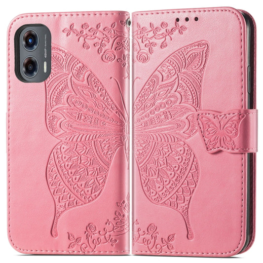 For Motorola Moto G Stylus 5G 2024 Butterfly Love Flower Embossed Leather Phone Case(Pink) by buy2fix