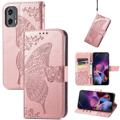 For Motorola Moto G Stylus 5G 2024 Butterfly Love Flower Embossed Leather Phone Case(Rose Pink) by buy2fix