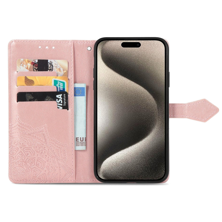 For iPhone 16 Pro Mandala Flower Embossed Leather Phone Case(Rose Gold) by buy2fix