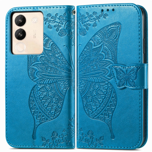 For vivo X100 Pro Butterfly Love Flower Embossed Leather Phone Case(Blue) - vivo Cases by imak | Online Shopping UK | buy2fix