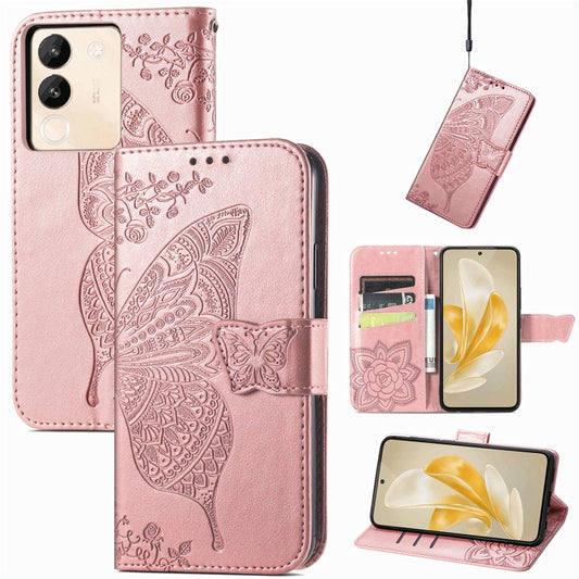 For vivo X100 Butterfly Love Flower Embossed Leather Phone Case(Rose Gold) - vivo Cases by imak | Online Shopping UK | buy2fix