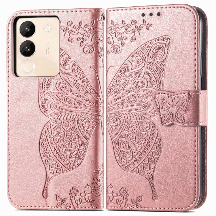For vivo X100 Butterfly Love Flower Embossed Leather Phone Case(Rose Gold) - vivo Cases by imak | Online Shopping UK | buy2fix