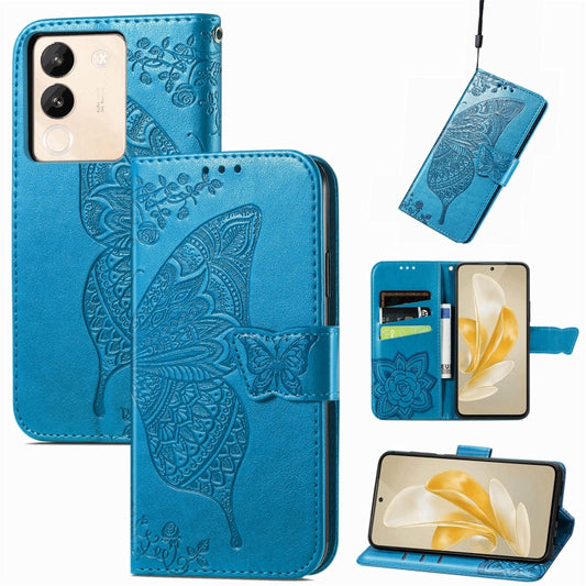 For vivo X100 Butterfly Love Flower Embossed Leather Phone Case(Blue) - vivo Cases by imak | Online Shopping UK | buy2fix