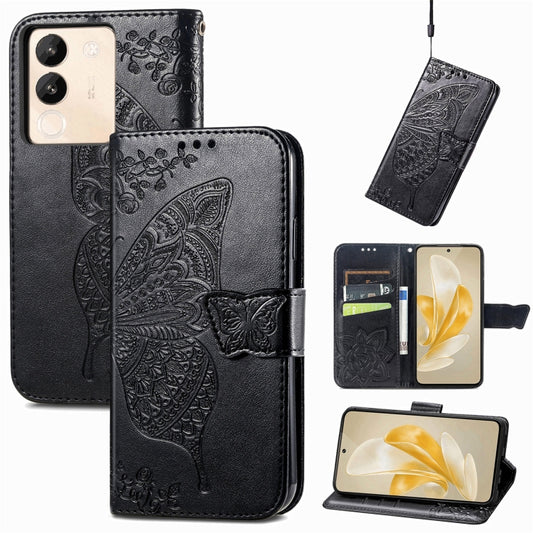 For vivo X100 Butterfly Love Flower Embossed Leather Phone Case(Black) - vivo Cases by imak | Online Shopping UK | buy2fix