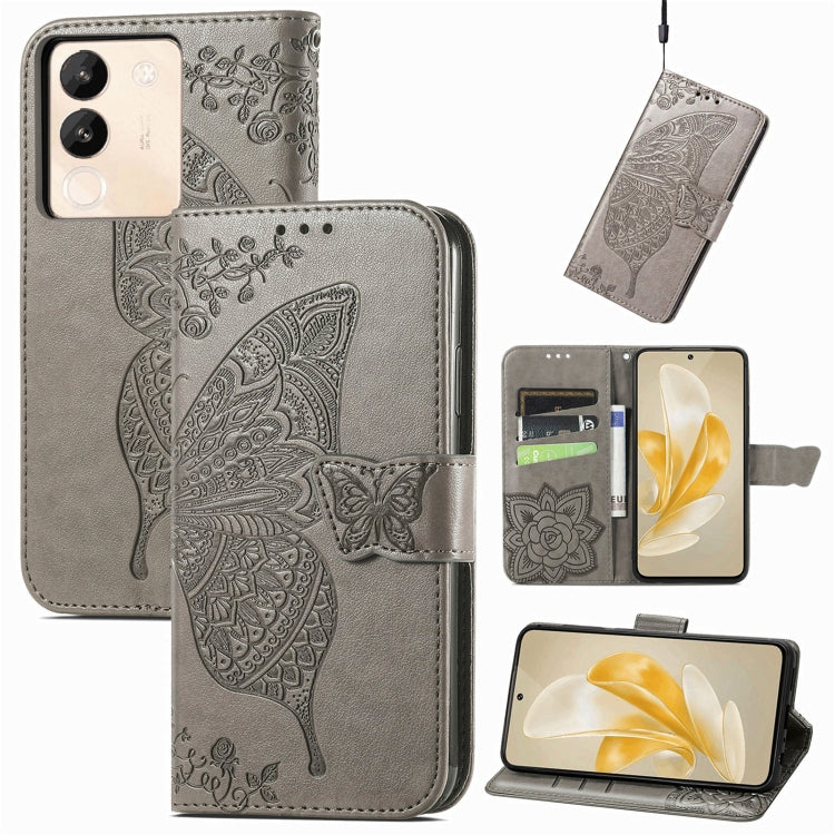 For vivo X100 Butterfly Love Flower Embossed Leather Phone Case(Gray) by imak