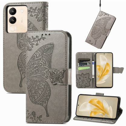 For vivo X100 Butterfly Love Flower Embossed Leather Phone Case(Gray) by imak