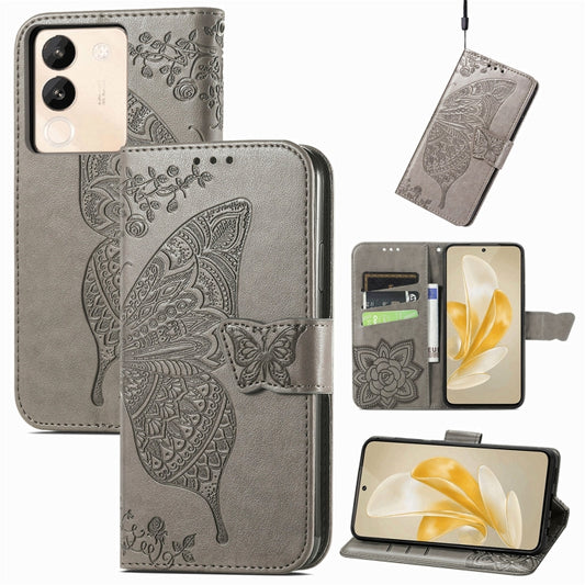 For vivo X100 Butterfly Love Flower Embossed Leather Phone Case(Gray) - vivo Cases by imak | Online Shopping UK | buy2fix